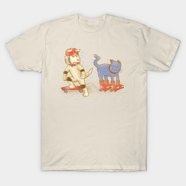 Skateboard Dogs Don't Like Roller Skate Cats T-Shirt by nickv47